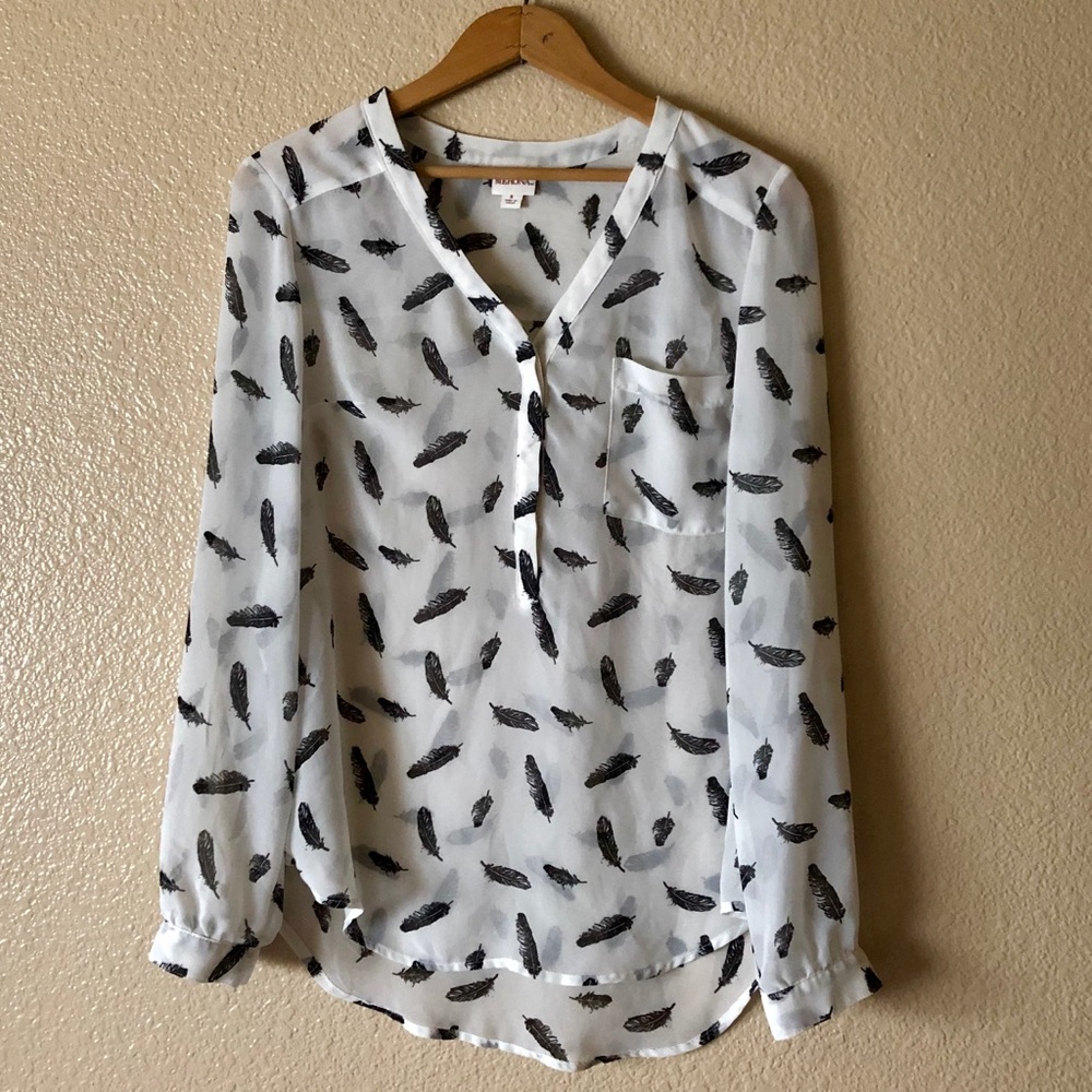 Merona Long Sleeve Sheer Feather Print Blouse